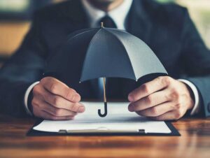 A homeowner compares two insurance renewal documents beside a calculator and household records.